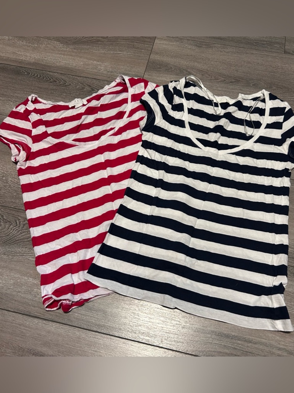 Striped Short Sleeve Tee Duo - Red/White & Navy/White - size small
